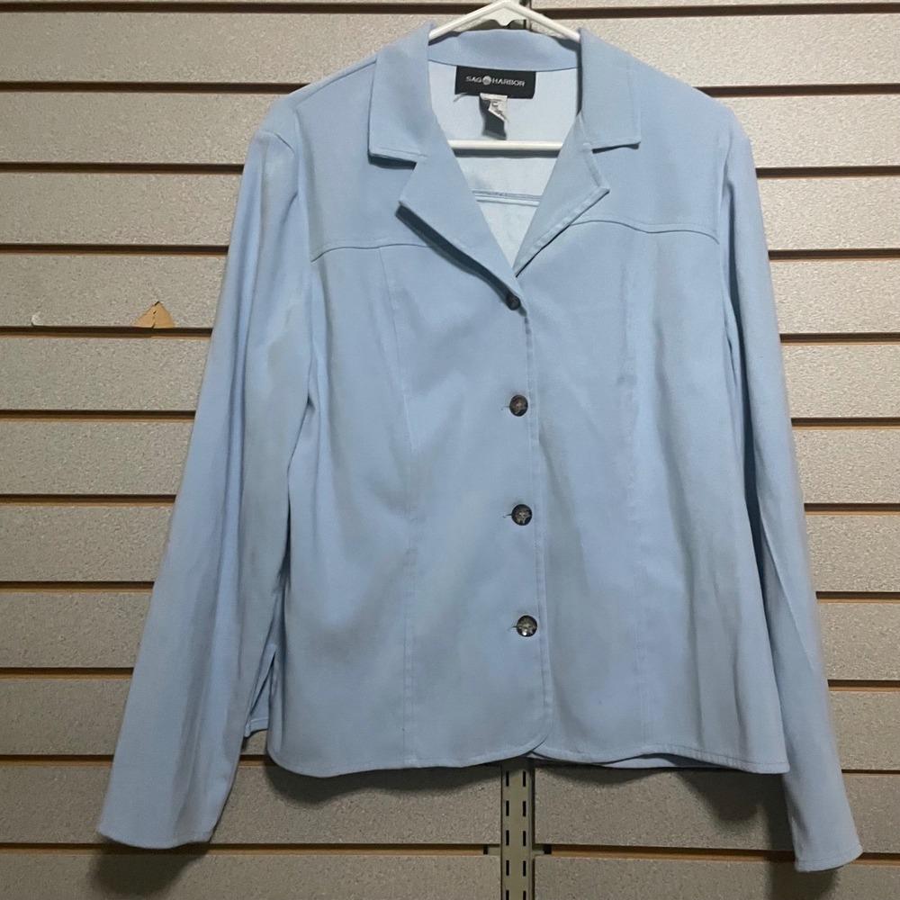 Sag Harbor Women's Blazer Size 14 Blue Button Down Long Sleeve Career‎